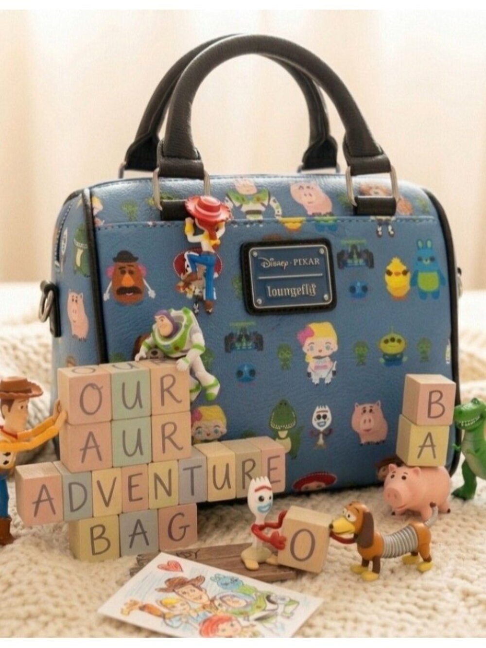 Loungefly Disney Pixar Toy Story Chibi Duffle Satchel Bag Blue Allover Print - Picture 2 of 16